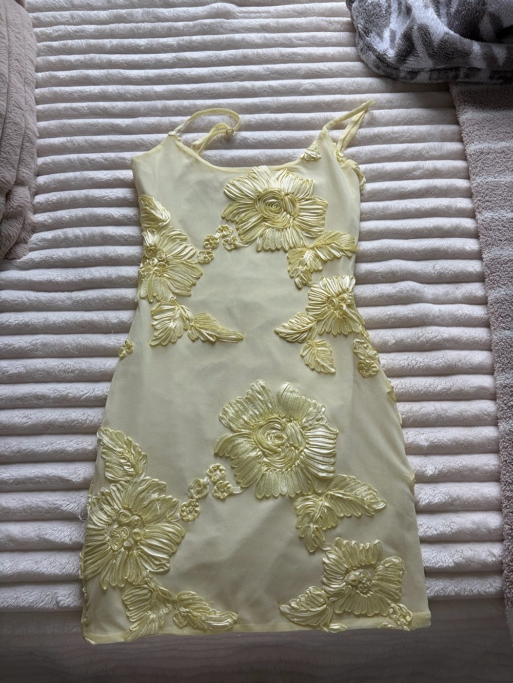 Yellow Floral Appliqué Slip Dress